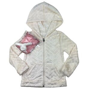 between Toddler Girls Hooded Fleece Chevron Hooded Zip Up Jacket Cream Size 3T